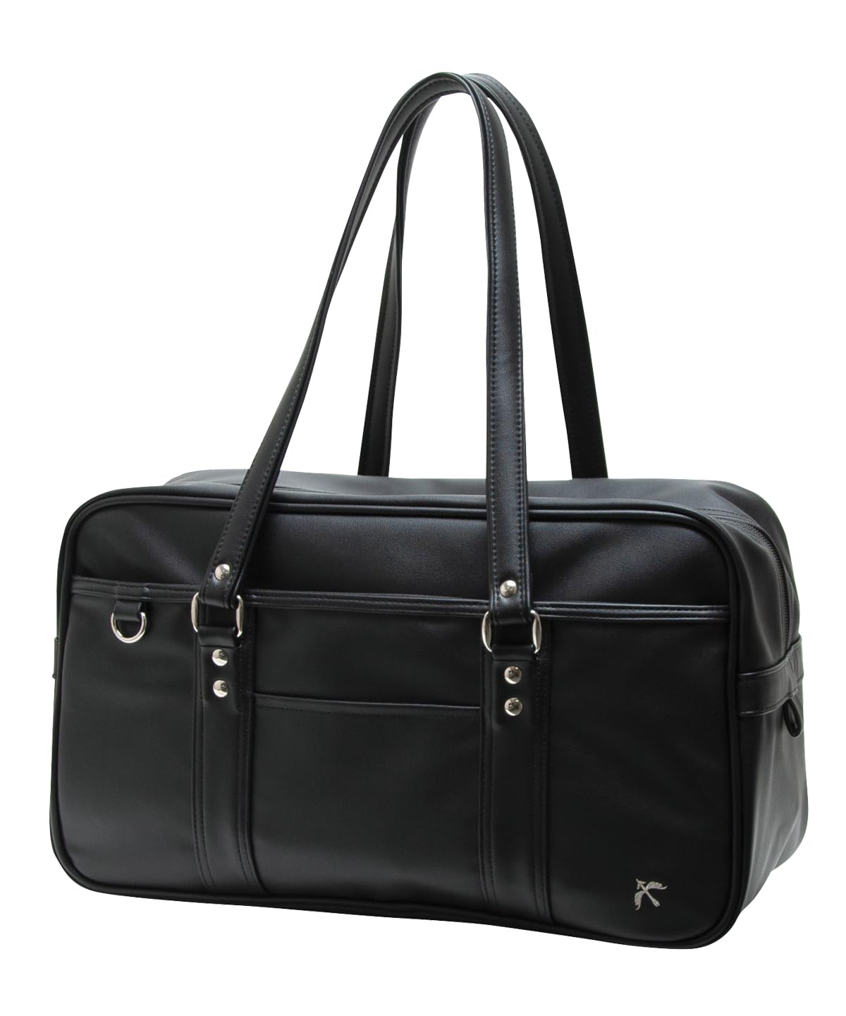 Konomi Synthetic Leather Embossed School Bag, Black, ミディアム