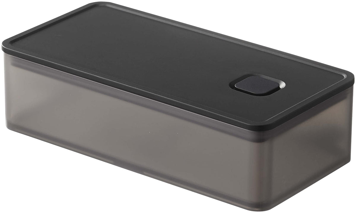 Yamazaki 5523 Sealed Storage Container with Valve Wide, Black, Approx. 7.2 x 3.6 x 2.0 inches (18.4 x 9.2 x 5 cm), Tower, Square, Seasoning, Tea Leaves, Antioxidant