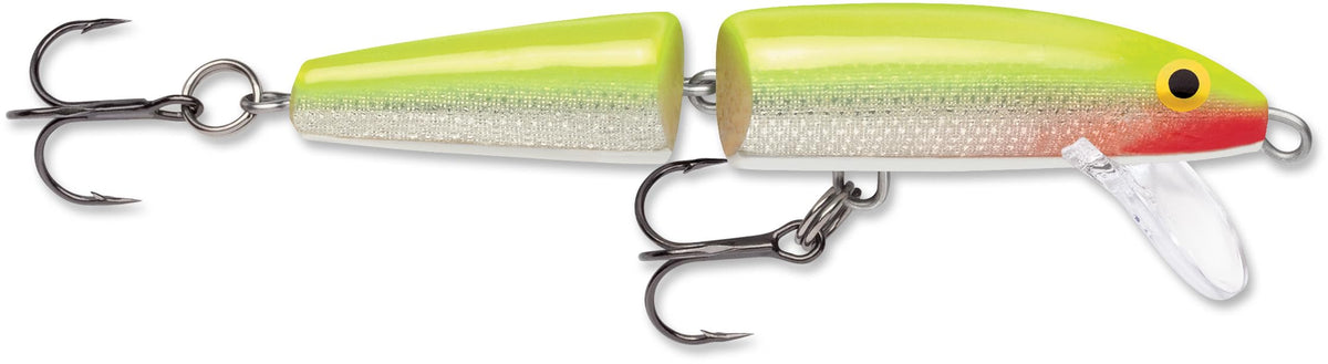 Rapala Jointed Minnow Lure, Jointed Hard Bait, Bass Pike and Walleye Fishing Lure, Wide Swimming Action, 2-3/4", Silver Fluorescent Chartreuse