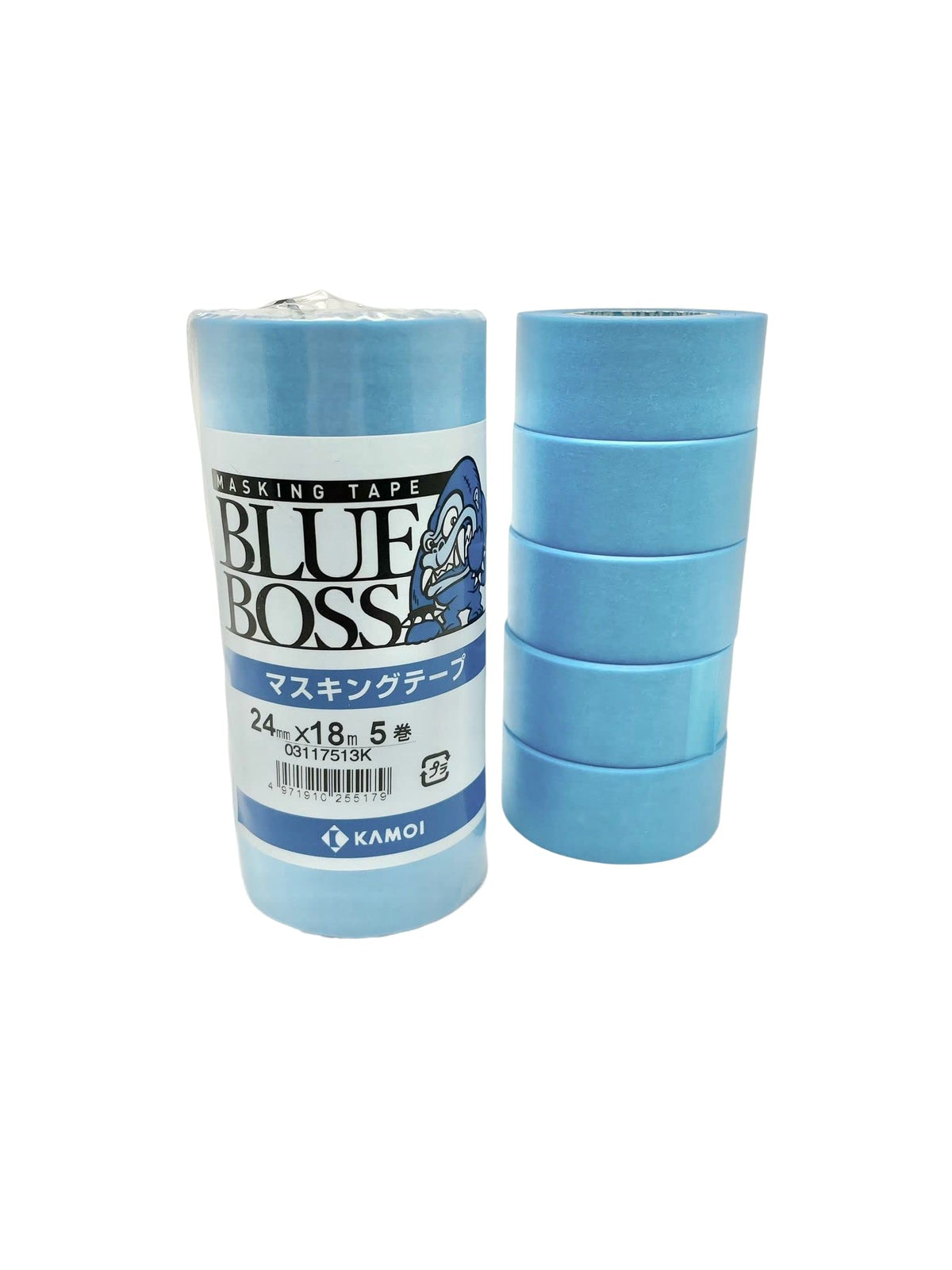 カモ井加工紙 Kamoi Blue Boss Masking Tape for Vehicle Painting 0.9 inches (24 mm) x 6.9 ft (18 m), 5 Rolls