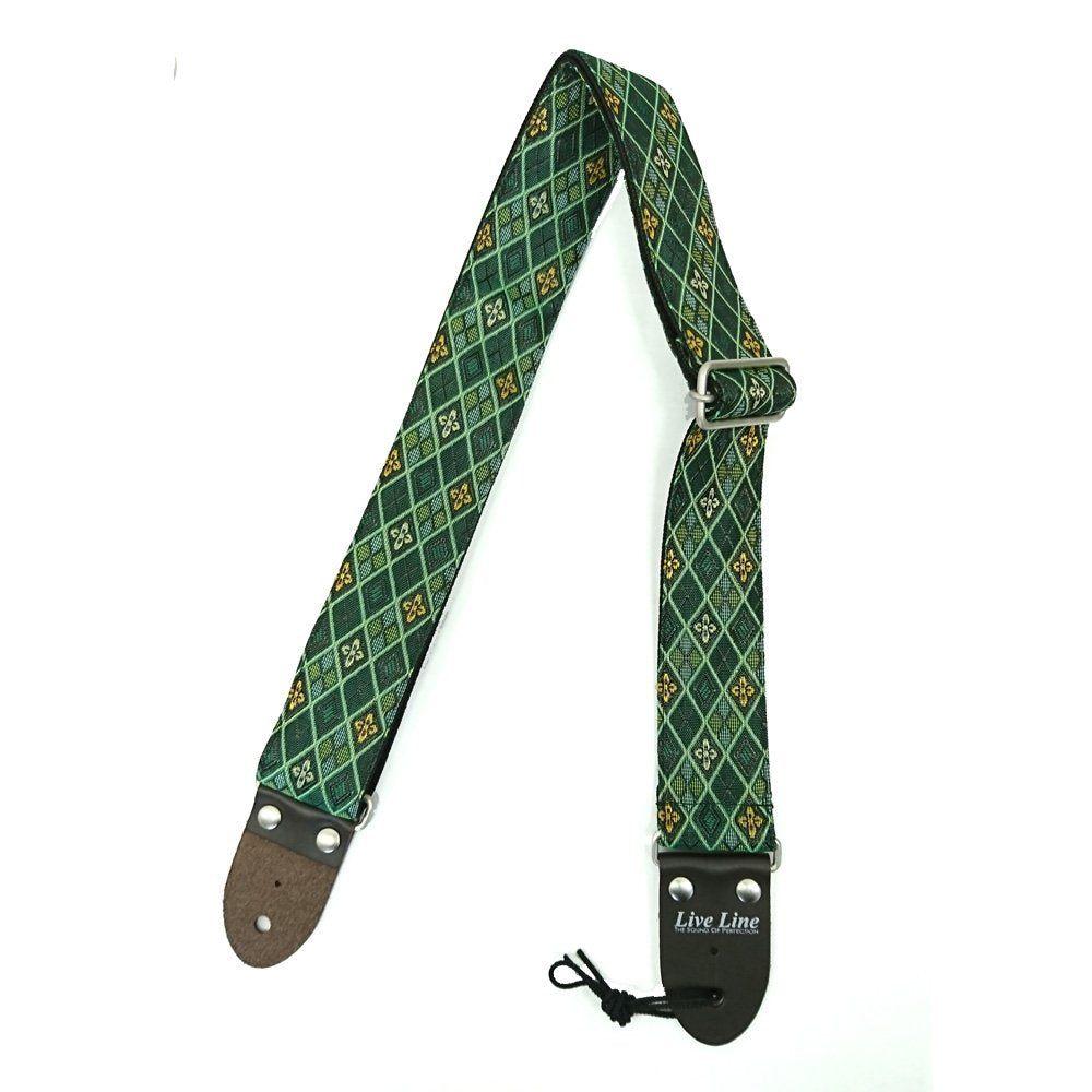 Live Line 2" = 50mm wide woven Guitar Strap with leather ends, SuperStar, Fabric of TATAMI border, LST28SS306