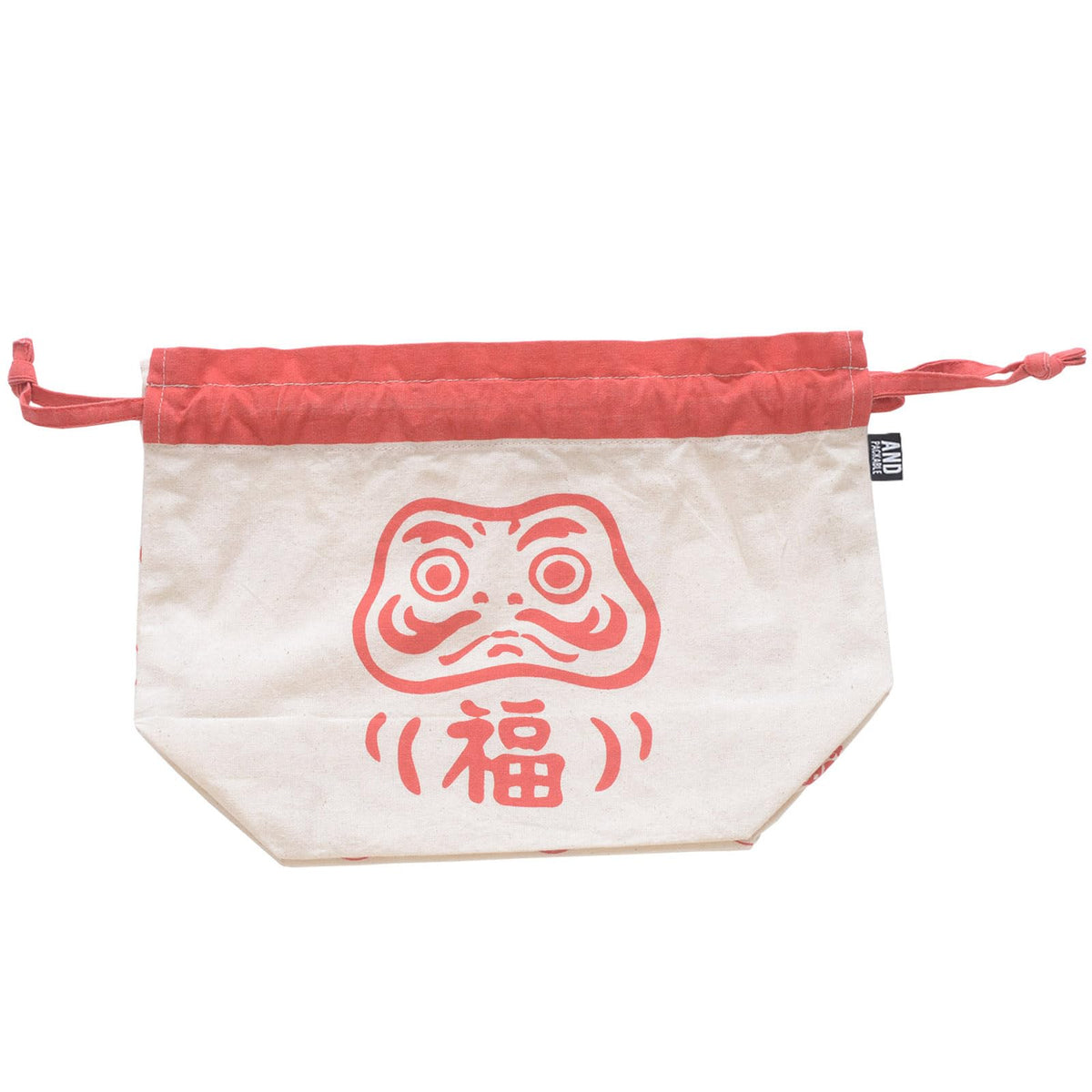 テクノプライム(Techno Prime) & Packable 75724 Lunch Drawstring Bag, Lunch Bag, Approx. 11.0 x 8.3 x 4.5 inches (28 x 21 x 11.5 cm), Japanese Pattern, Darma, Red, Red