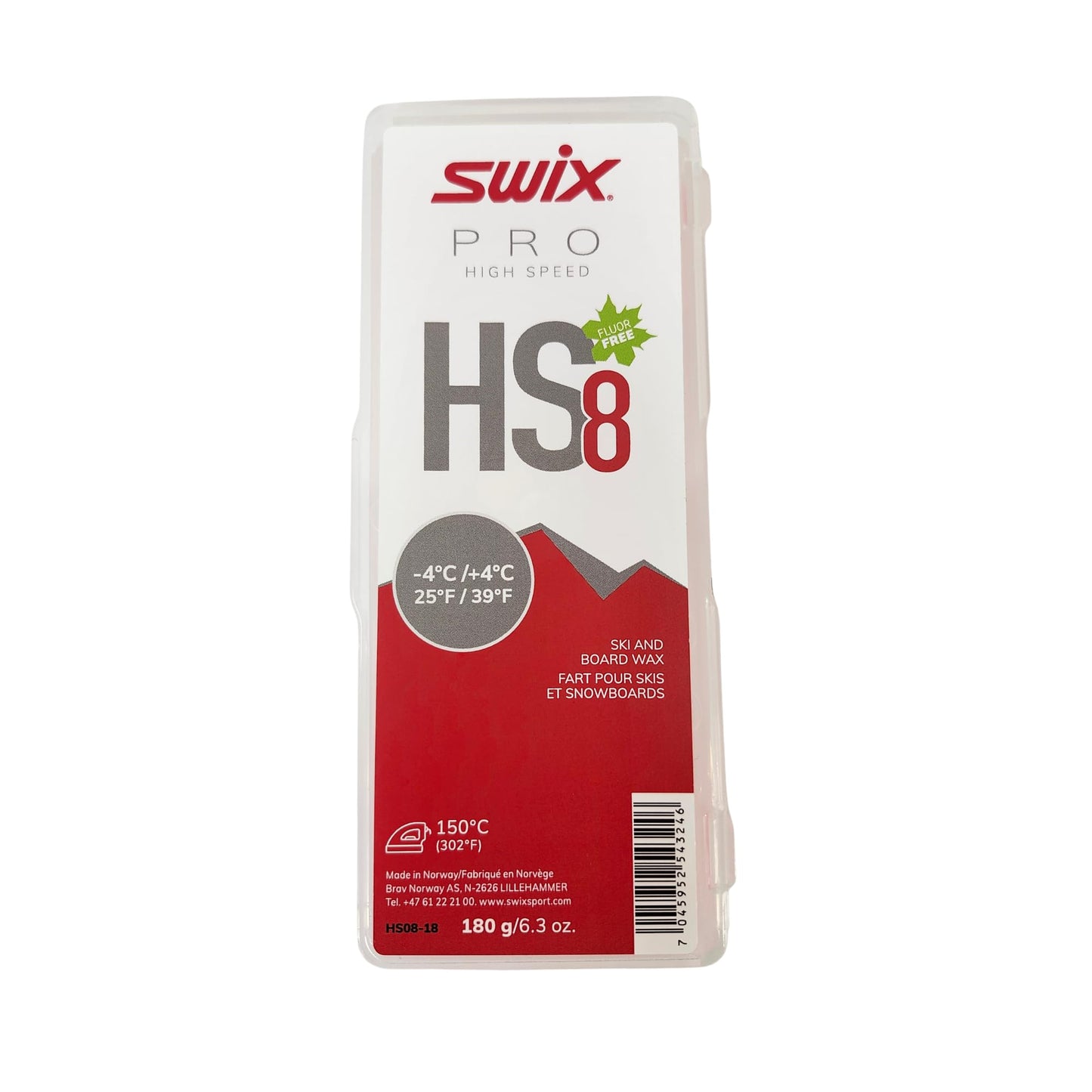 Swix HS8 Red High Speed Ski and Snowboard Iron-On Wax for Warmer Temperatures, 180g