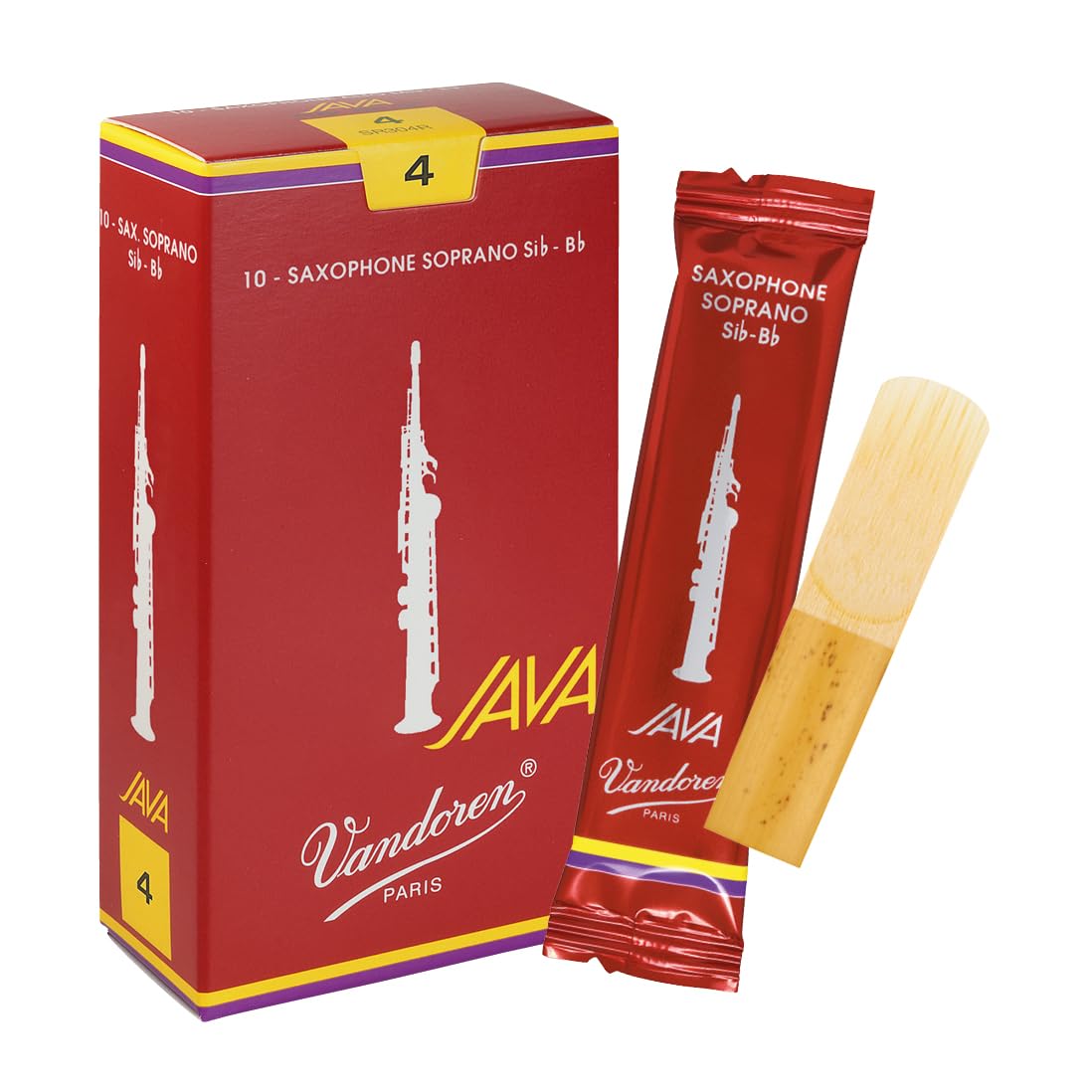 Vandoren SR304R Soprano Sax JAVA Red Reeds Strength 4; Box of 10
