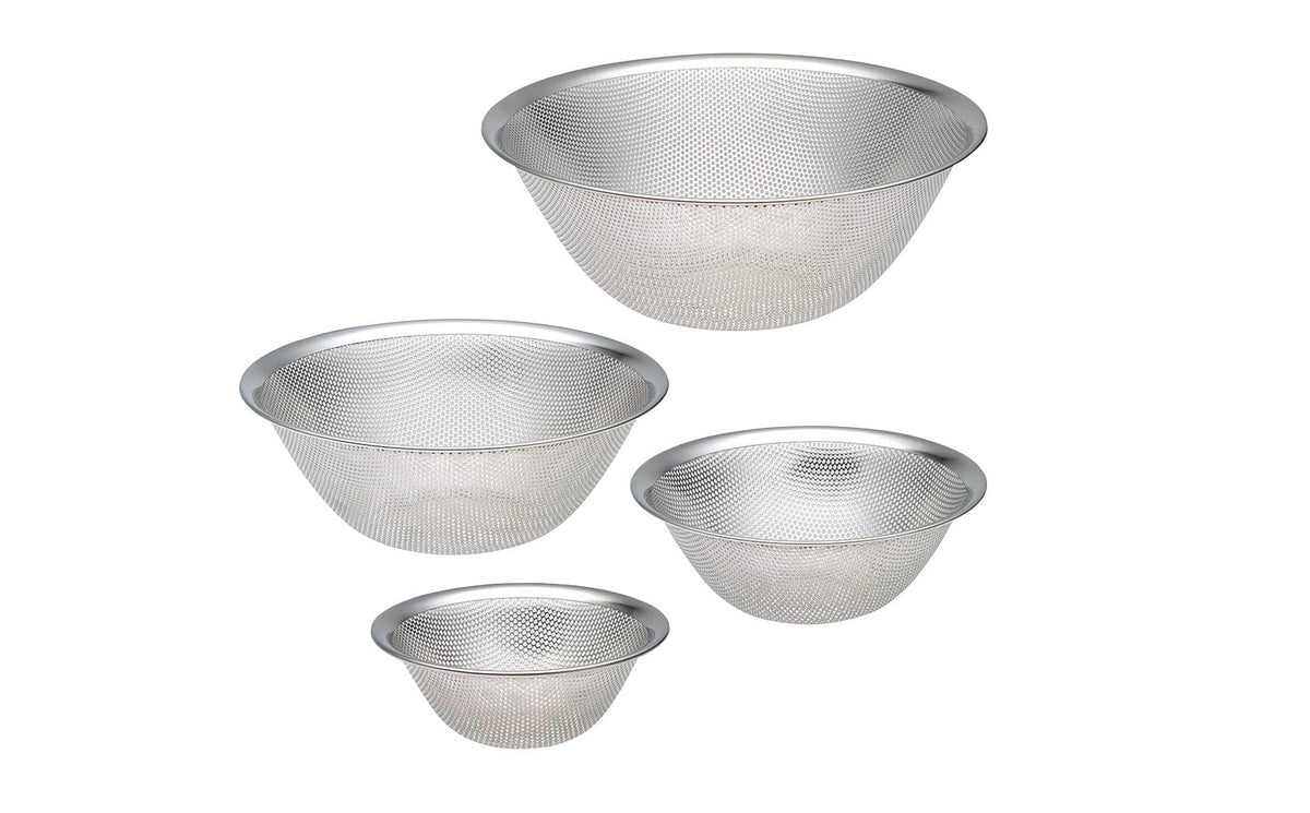 Yanagi Sori Stainless Steel Punching Strainer Set of 4 - 6.4 Inch Colander, Dishwasher Safe, Made in Japan