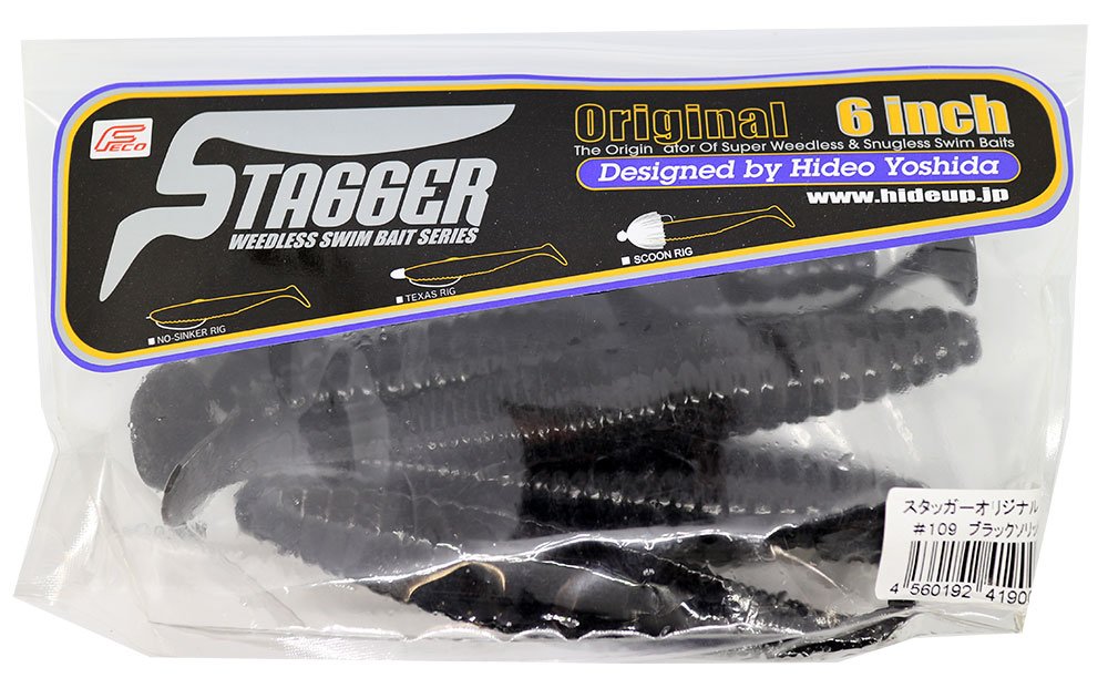 HIDEUP Worm Stagger Original 6" Black Solid #109 Lure