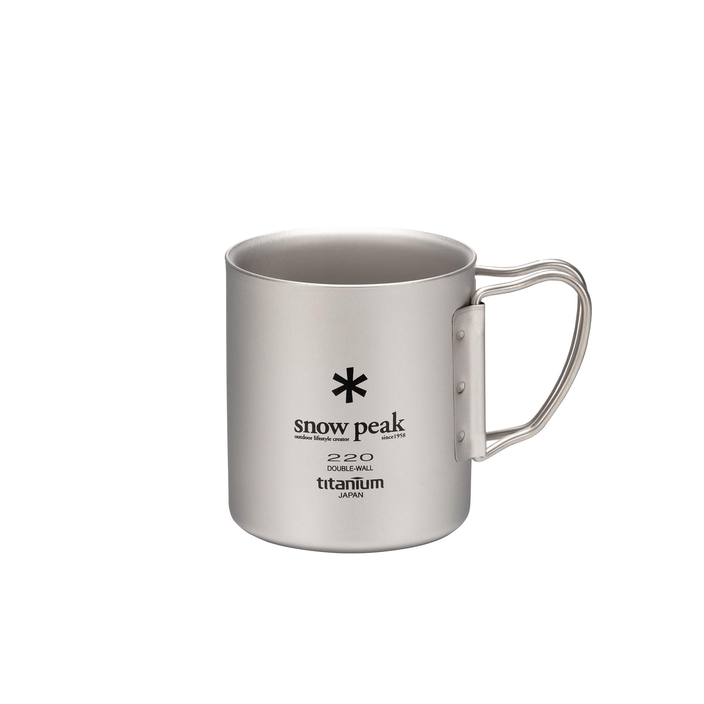 Snow Peak MG-051FHR Titanium Double Mug, 7.8 fl oz (220 ml) Capacity, Folding Handle