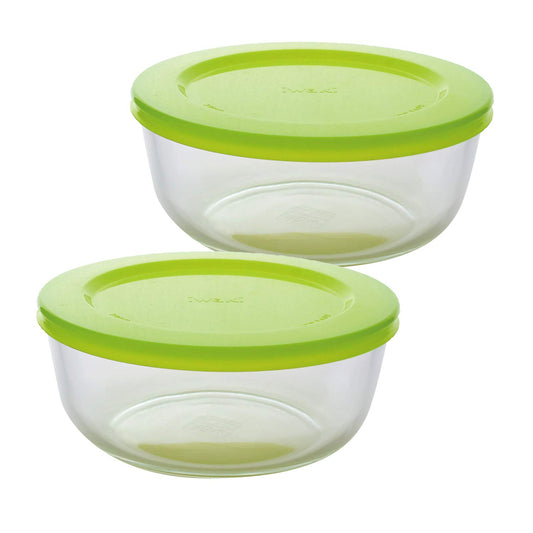 iwaki Storage, Prep Container, Microwave and Oven Safe Heat Resistant Glass Puck Ball, Set of 2, 800ml, 2 large colorful