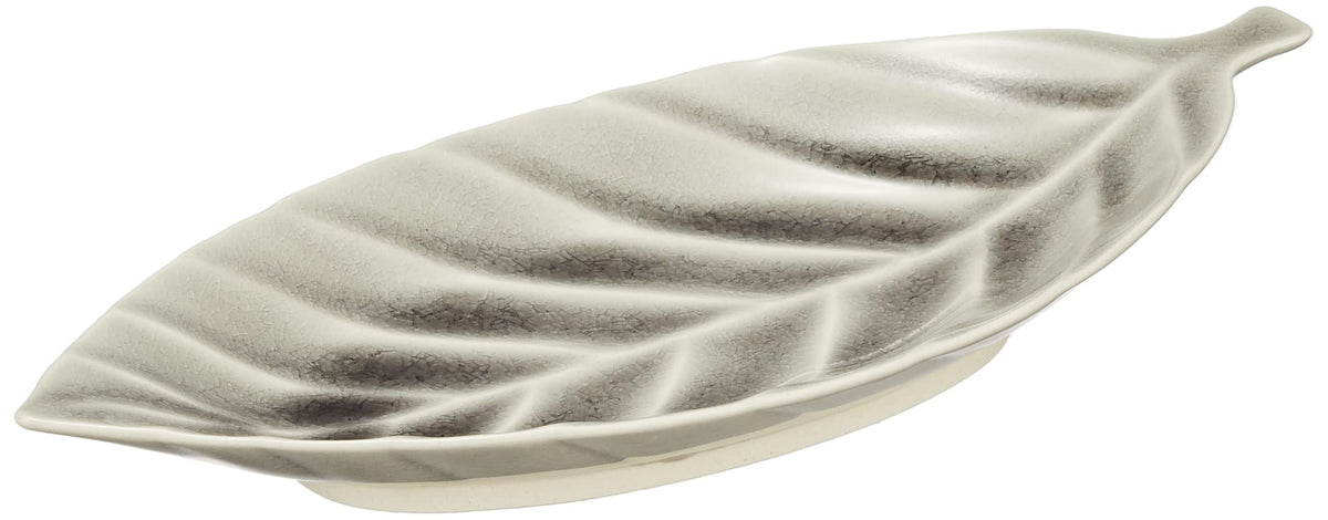 Seto Ware 027-0506 Plate Plate, Medium, Approx. 11.0 x 5.1 inches (28 x 13 cm), Efu Kiln Leaf, Gray, Microwave, Dishwasher Safe, Made in Japan