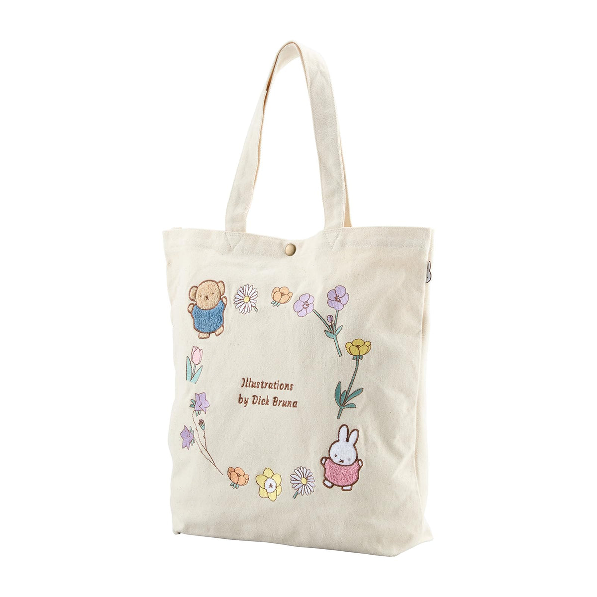 HAPITAS(ハピタス) Miffy HAP6009 Tote Bag, Back Carry Bar Loop Type B278 Embroidered Beige Flower Wreath