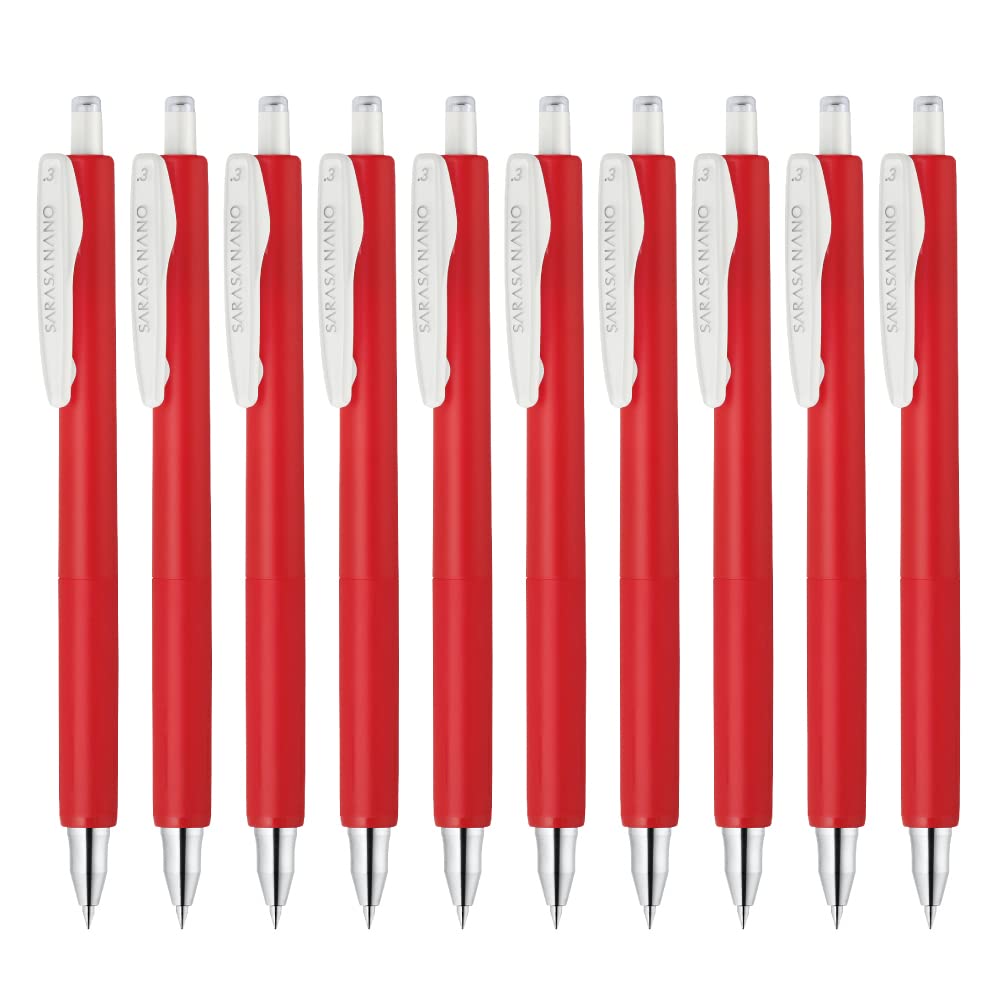 Zebra Sarasa Nano B-JJH72-R Gel Ballpoint Pen, 0.3mm, Red, 10 Pieces