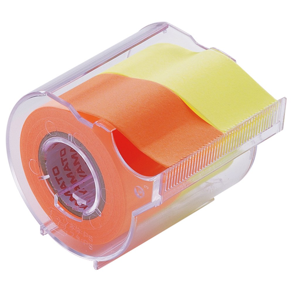 Yamato Memoc Roll Tape, Self-Stick Memo Paper Tape, with Tape Dispenser, 25mm x 10m, 2-Color Set, Orange & Lemon, 1 ea. (NORK-25CH-6C)