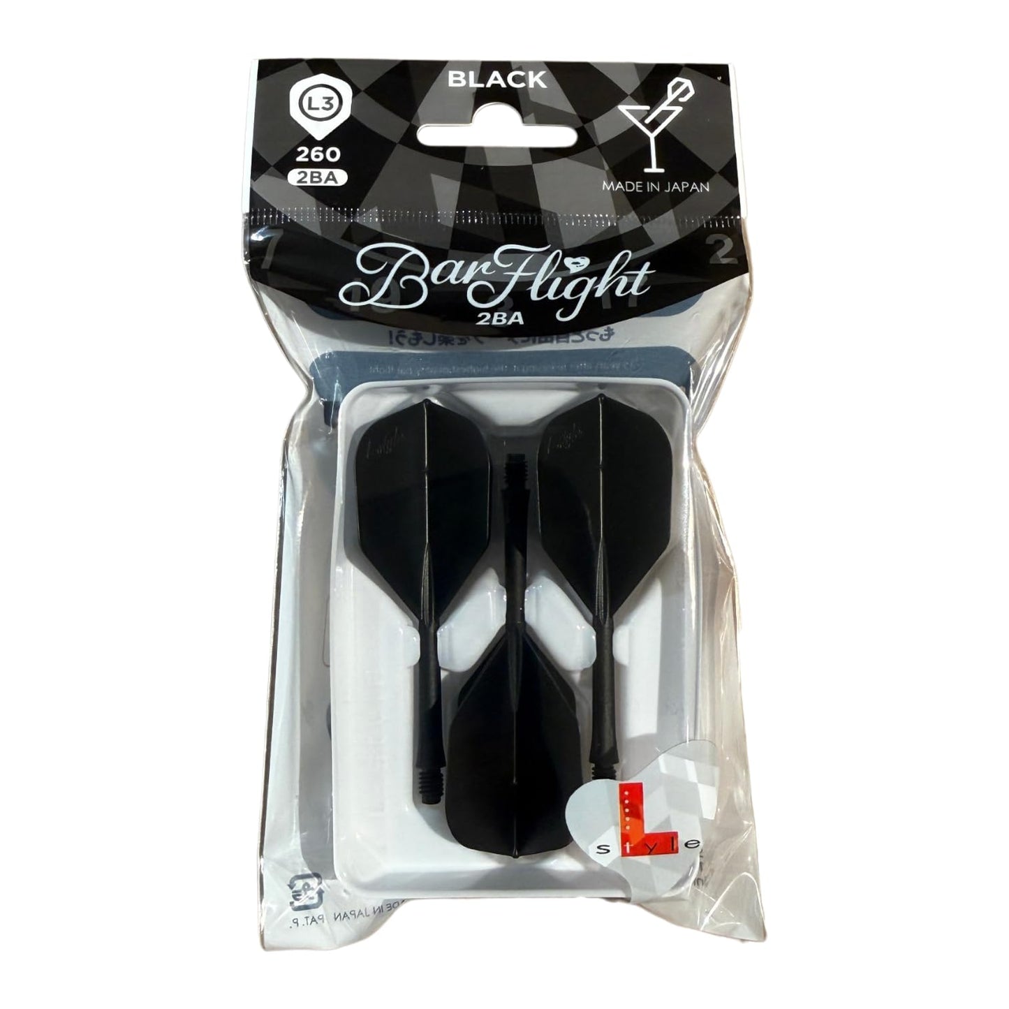 L-style BarFlight One-Piece Dart Flight and Shaft – L3 Shape – 26mm (260) – Black - 1 Set (3 Flights/Shafts)
