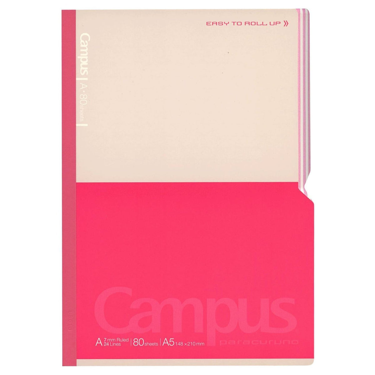 Kokuyo Campus Paracuruno Slanted Page Notebook - A5 (5.8" X 8.3") - 24 Lines X 80 Sheets - Pink