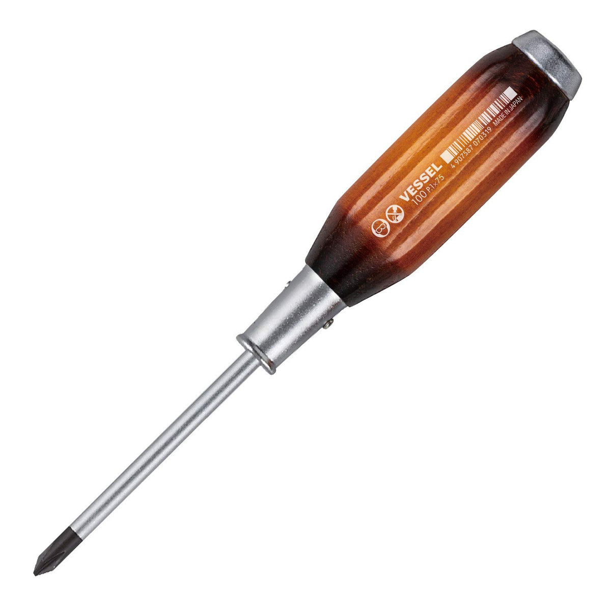 VESSEL Strong Through-Through Screwdriver Wooden Handle +1 x 75 100