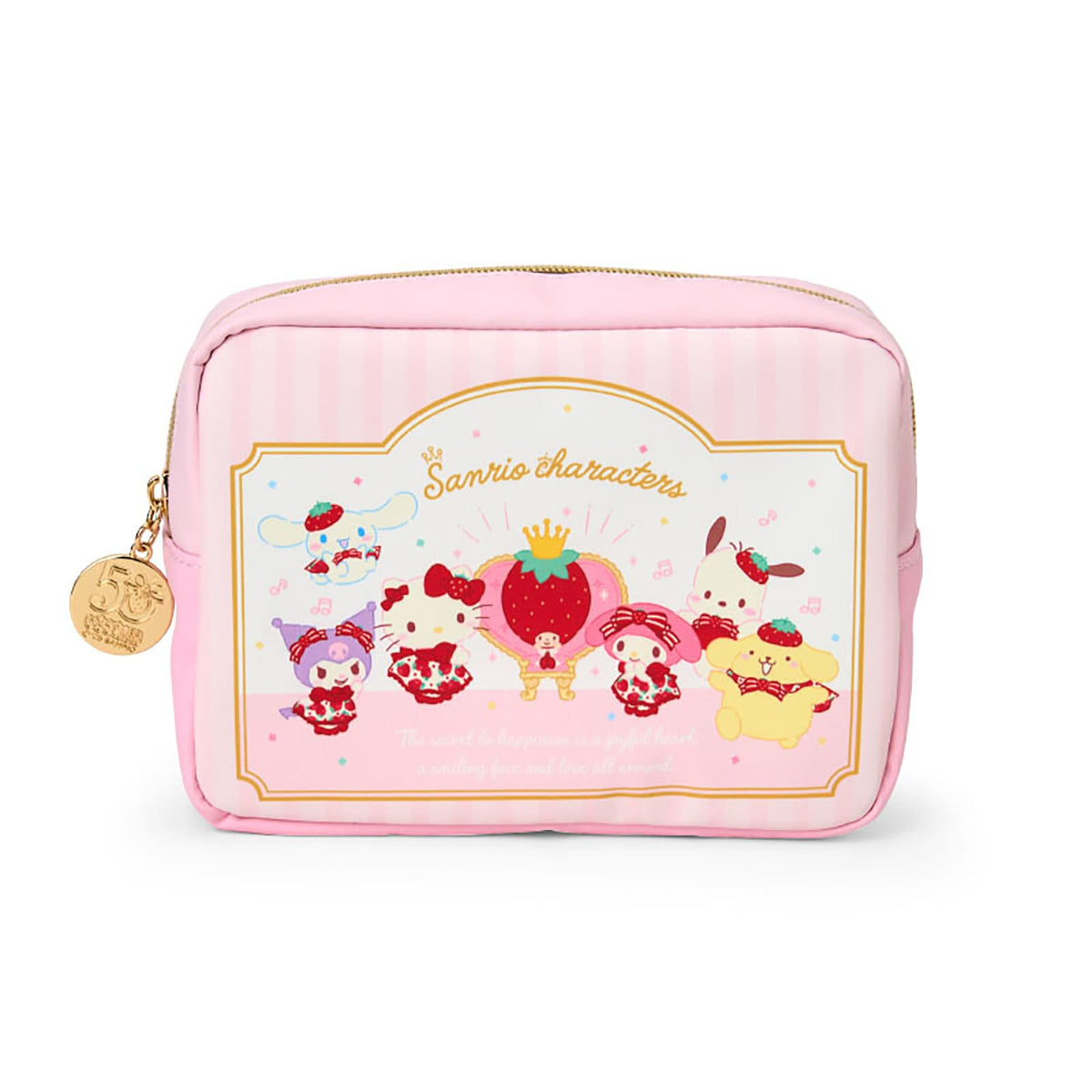 Sanrio 463159 Pouch (Strawberry Newspaper 50th Anniversary) Sanrio Characters PU Leather, Polyester, Zinc Alloy, Approx. Width 7.1 x Depth 2.4 x Height 5.1 inches (18 x 6 x 13 cm), Recommended Age: 3
