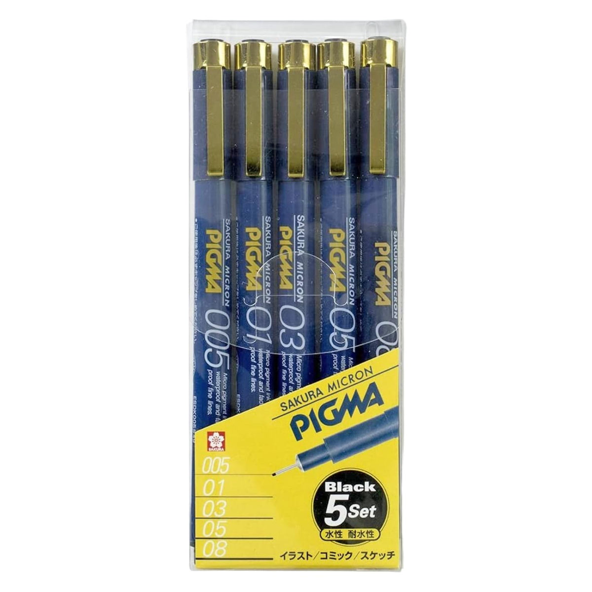 Sakura Crepas ESDK-5A Water-Based Pen, Pigma, Black, Set of 5