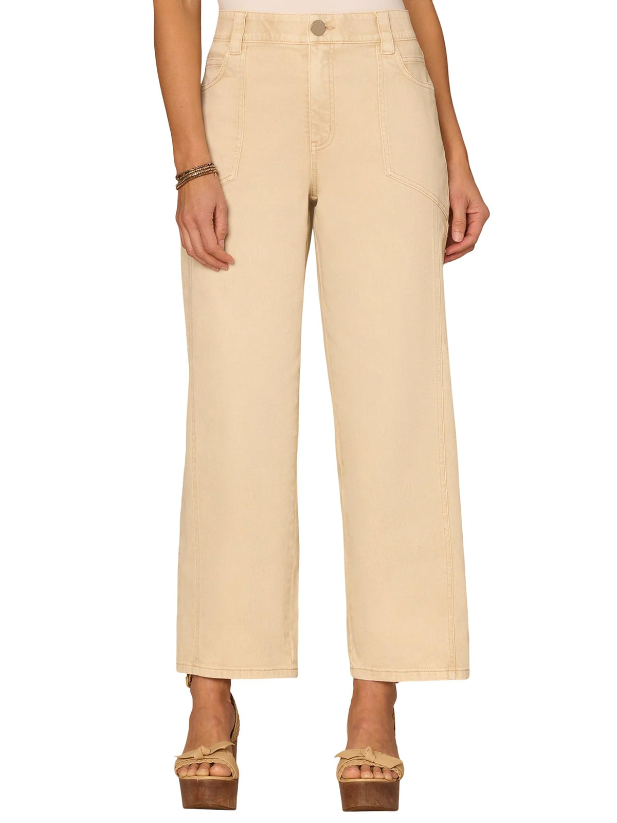 Democracy Women's Skyrise Ab Solution Relaxed Straight Leg Jeans with Seaming Detail (Washed Stone, 14)