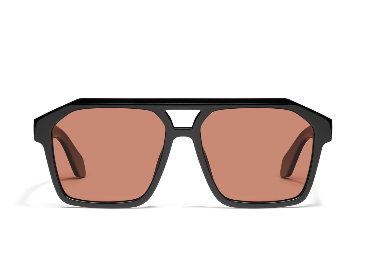 QUAY - Men's Sunglasses, Oversized Aviator Shades, UV Protected Lenses (Soundcheck, Black/Apricot Polarized)