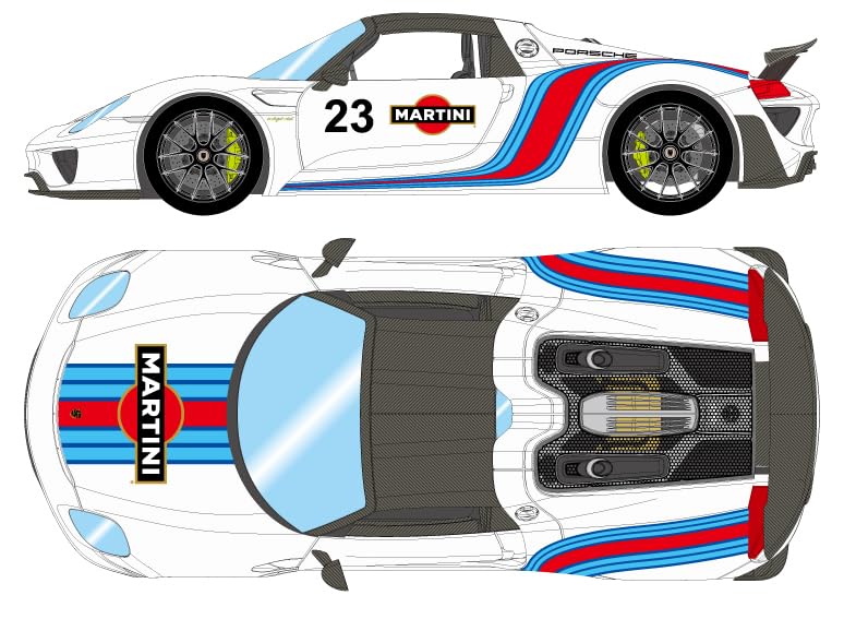 Makeup Eidolon EM812A 1/43 Porsche 918 Spyder weissach Package 2011 Rear Wing up White/Martini Stripe Finished Product