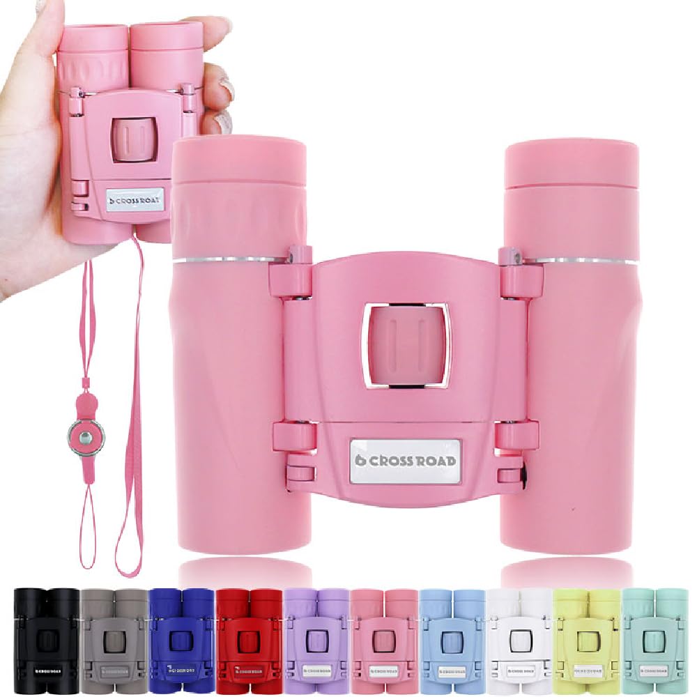 CROSSROAD 10x Binoculars for Adults and Children, Mini Pocket Binoculars, Waterproof Compact Binoculars for Bird Watching, Hunting, Concerts, Theater, Opera, Travel, Japan Quality (Pink)