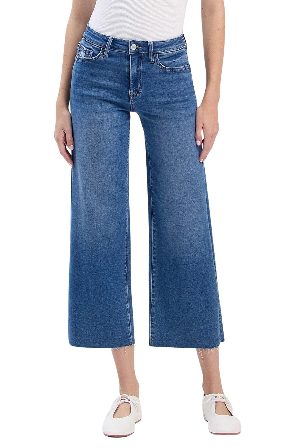 VERVET Women's Aileeah High Rise Cropped Slim Wide Leg Jeans (Right, 29)
