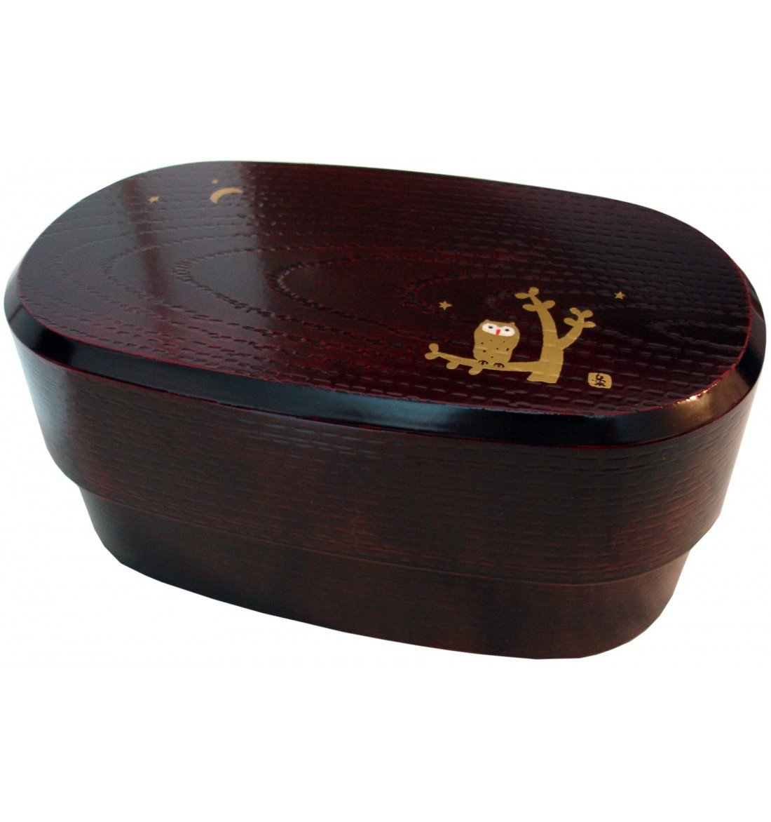 HAKOYA Range Club 51120 Men's Oval Wood Grain Bento Box, Tochi-Wood Owl