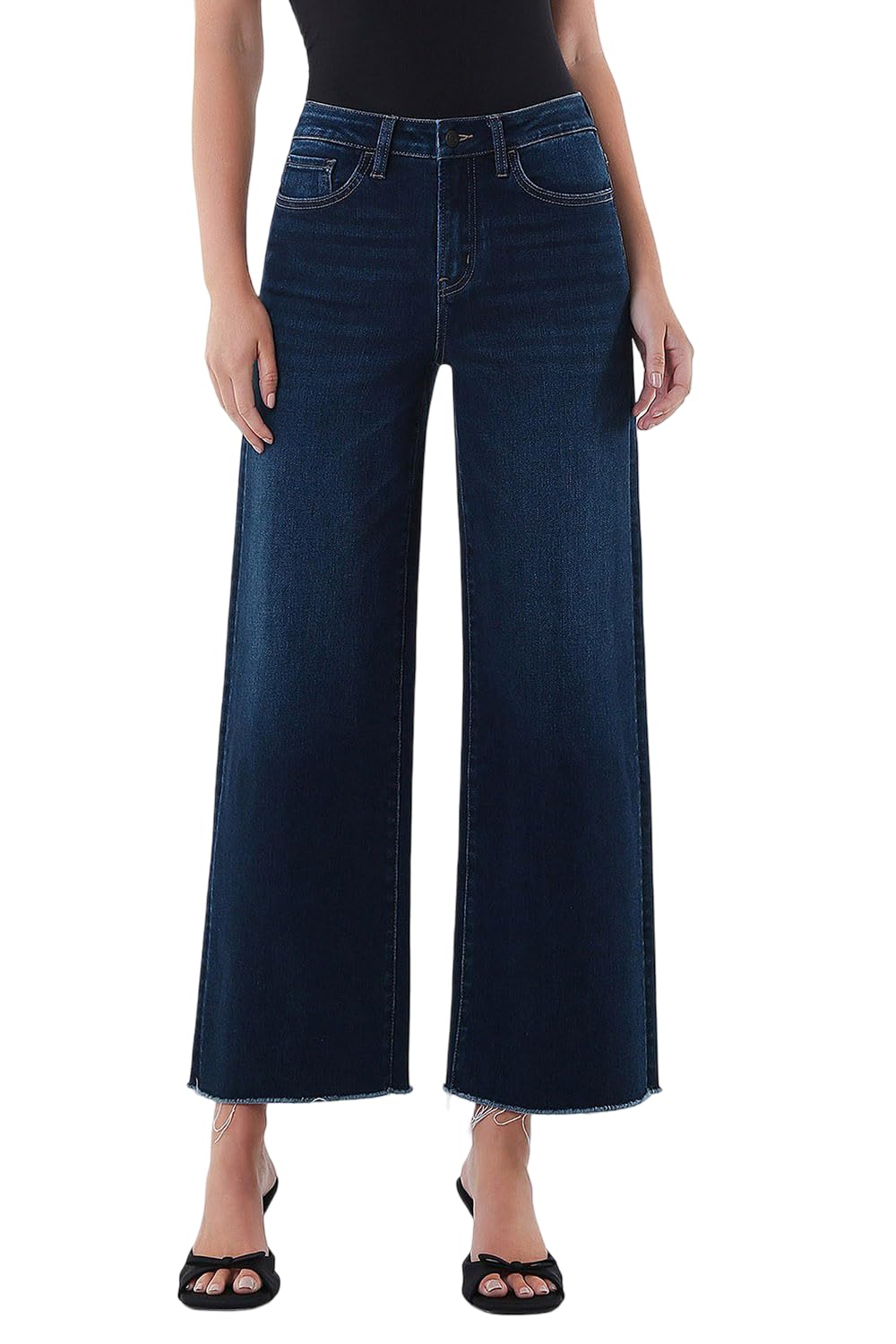 VERVET Women's Olivia High Rise Dark Wash Ankle Wide Leg Jeans (Blissful Spring, 29)