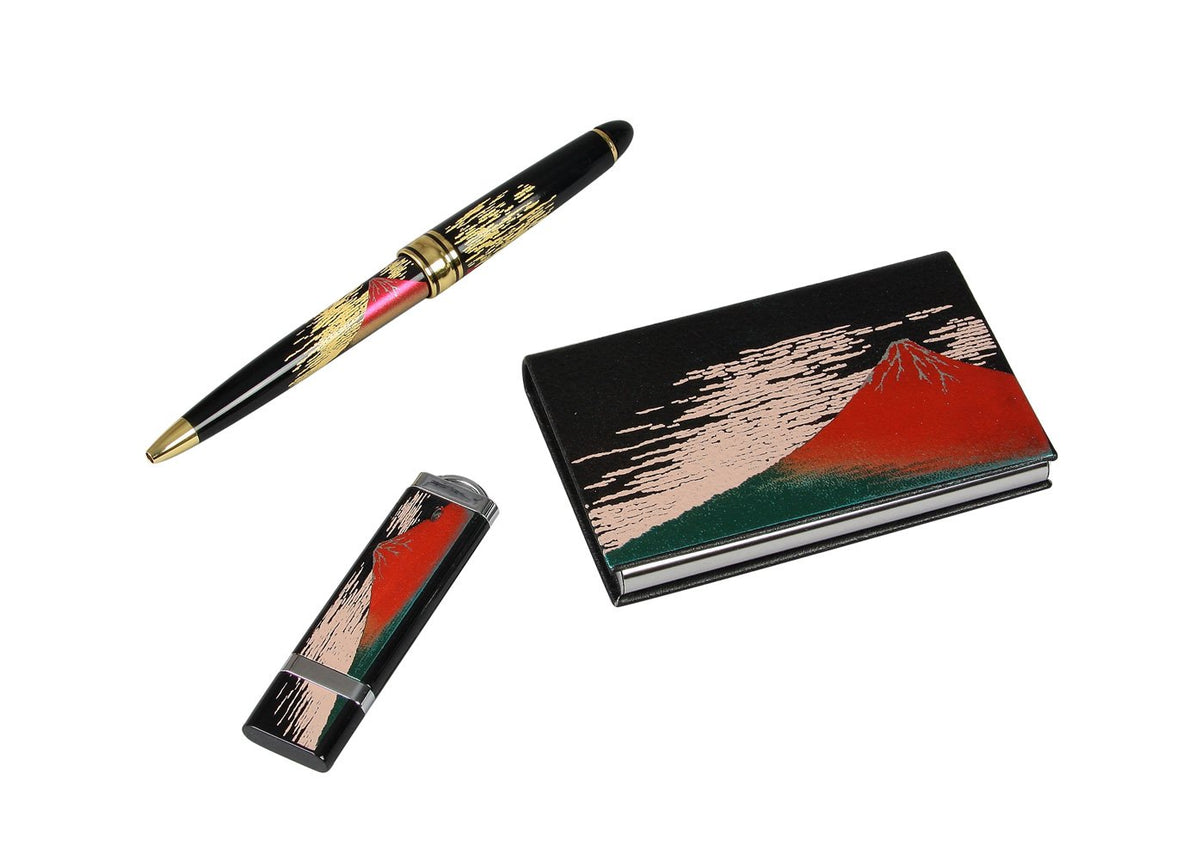 まえじゅう漆器 Maeju Lacquerware 8V-518 Lacquerware Stationery Set, L, Red Fuji (B)