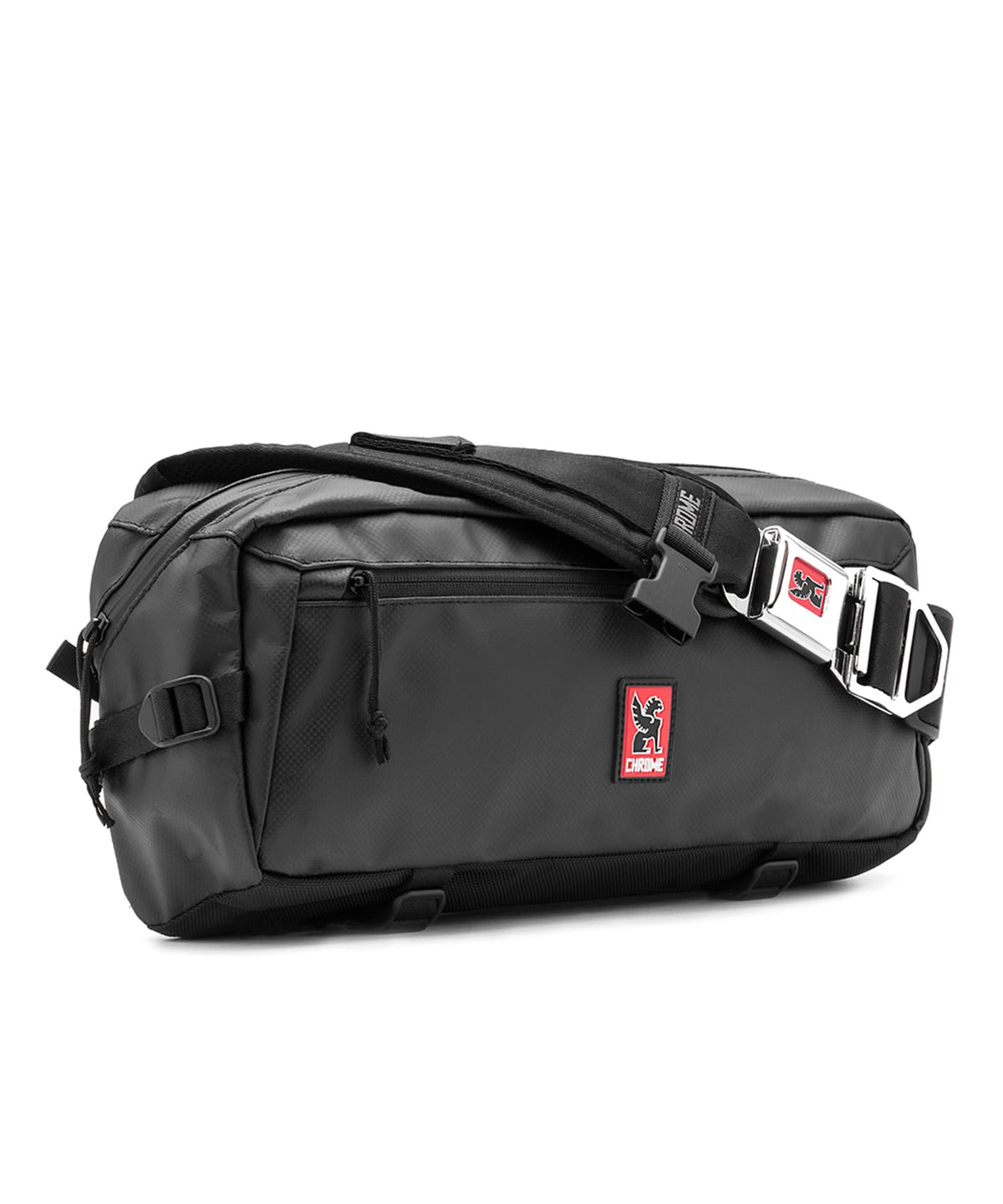 Chrome Industries Kadet Sling Messenger Bag - Low Profile Crossbody Pack Our Signature Belt Buckle Closure, Black Tarp Chrome, 9 Liter