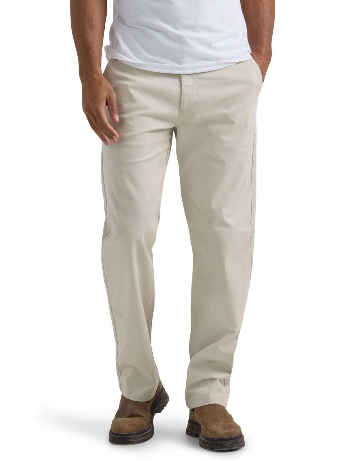 Lee Men's Flat Front Relaxed Straight Pant, City Beige, 34W x 29L