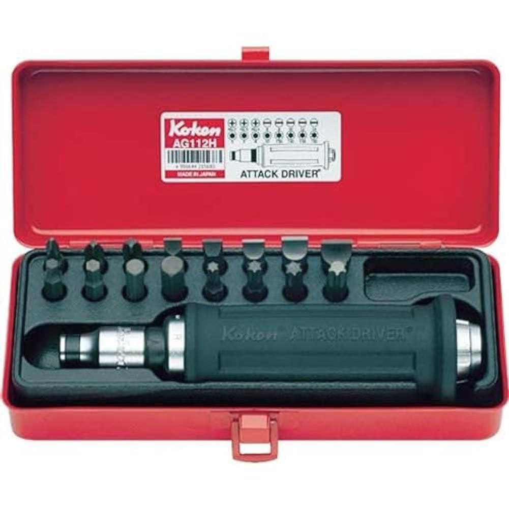 Ko-ken AG112H 1/2 Sq. Dr. Attack Driver Set Rubber Grip 18 pieces