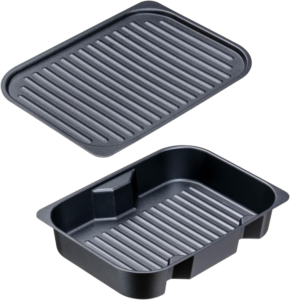 Ishigaki 4208 Grill Pan, Black, Approx. Width 7.1 x Depth 9.6 inches (18 x 24.5 cm), Grill Master + Deep Plate, Corrugated Plate Set, Recipe Included, Toaster Oven, Grill, Fish Grill, Dishwasher Safe