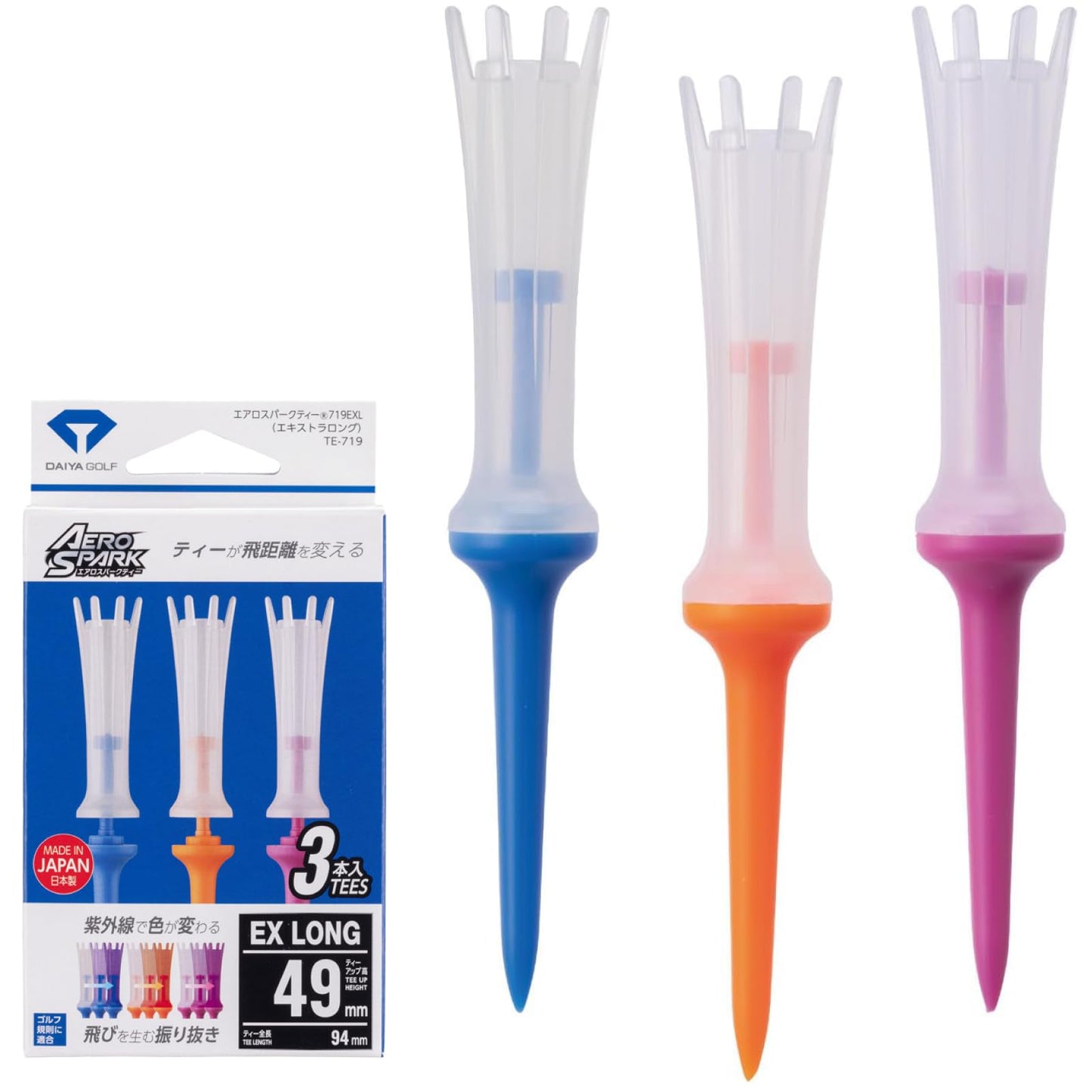 Daiya Golf TE-719 Aero Spark Tee, Color, Extra Long, Clear