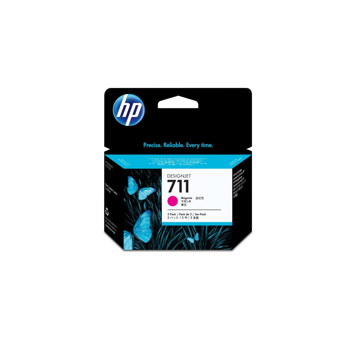 HP 711 Magenta 29-ml 3-Pack Genuine Ink Cartridges (CZ135A) for DesignJet T530, T525, T520, T130, T125, T120 & T100 Large Format Plotter Printers