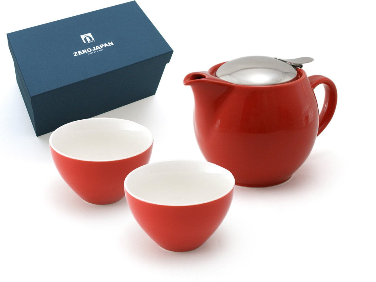 ZERO JAPAN ZG-001 TO Universal Teapot Gift Set for 3 People & 2 Wide Tea Cups Tomato