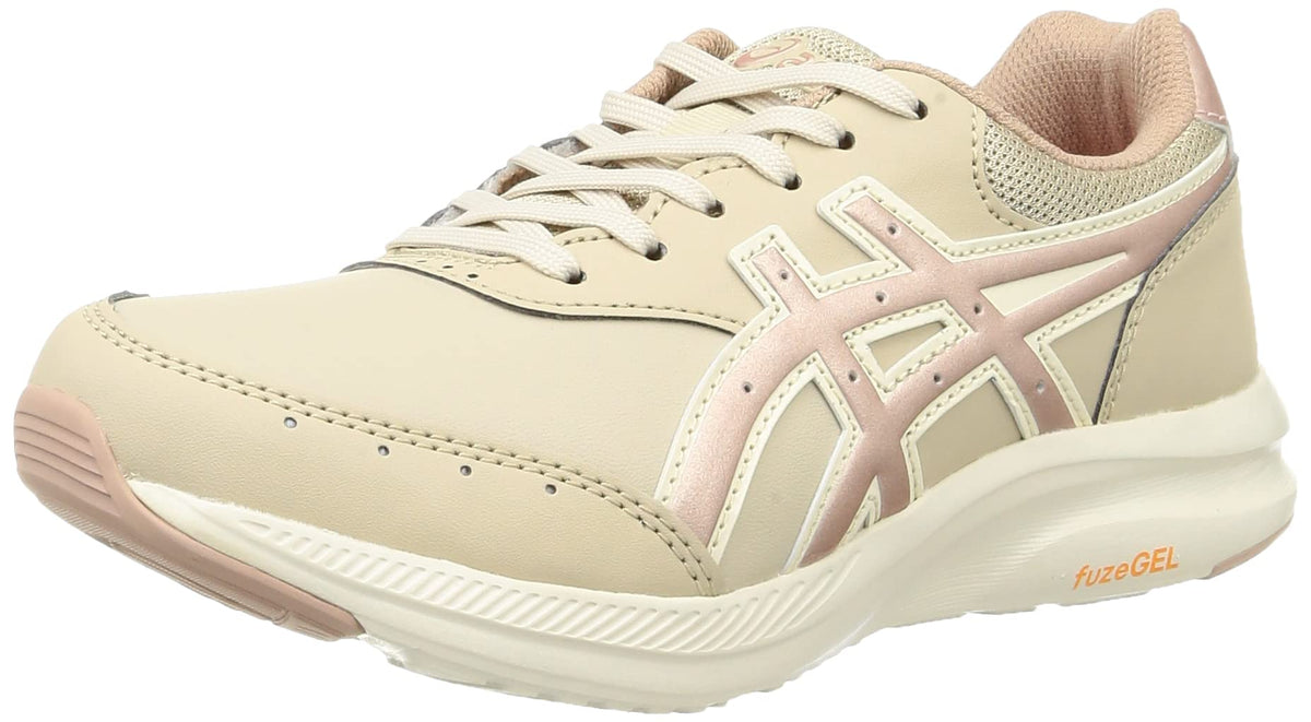 Asics Walking Women's Gel Fan Walker Zipper Sneakers, Wide, beige 053 artificial leather, 22.5 cm