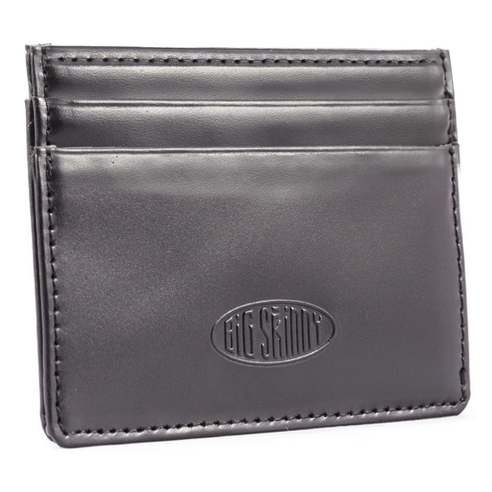Big Skinny Open Sided Mini Skinny Leather Card Slim Wallet, Holds Up to 9 Cards, Black
