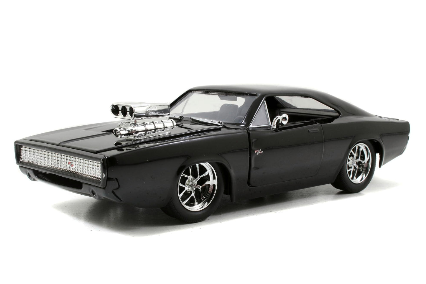 Jada Toys Furious 7 1970 Dodge Charger – 1:24 Scale Die-cast Vehicle – Opening Doors, Hood, Trunk – Rubber Tires – Ages 8+ – Glossy Black