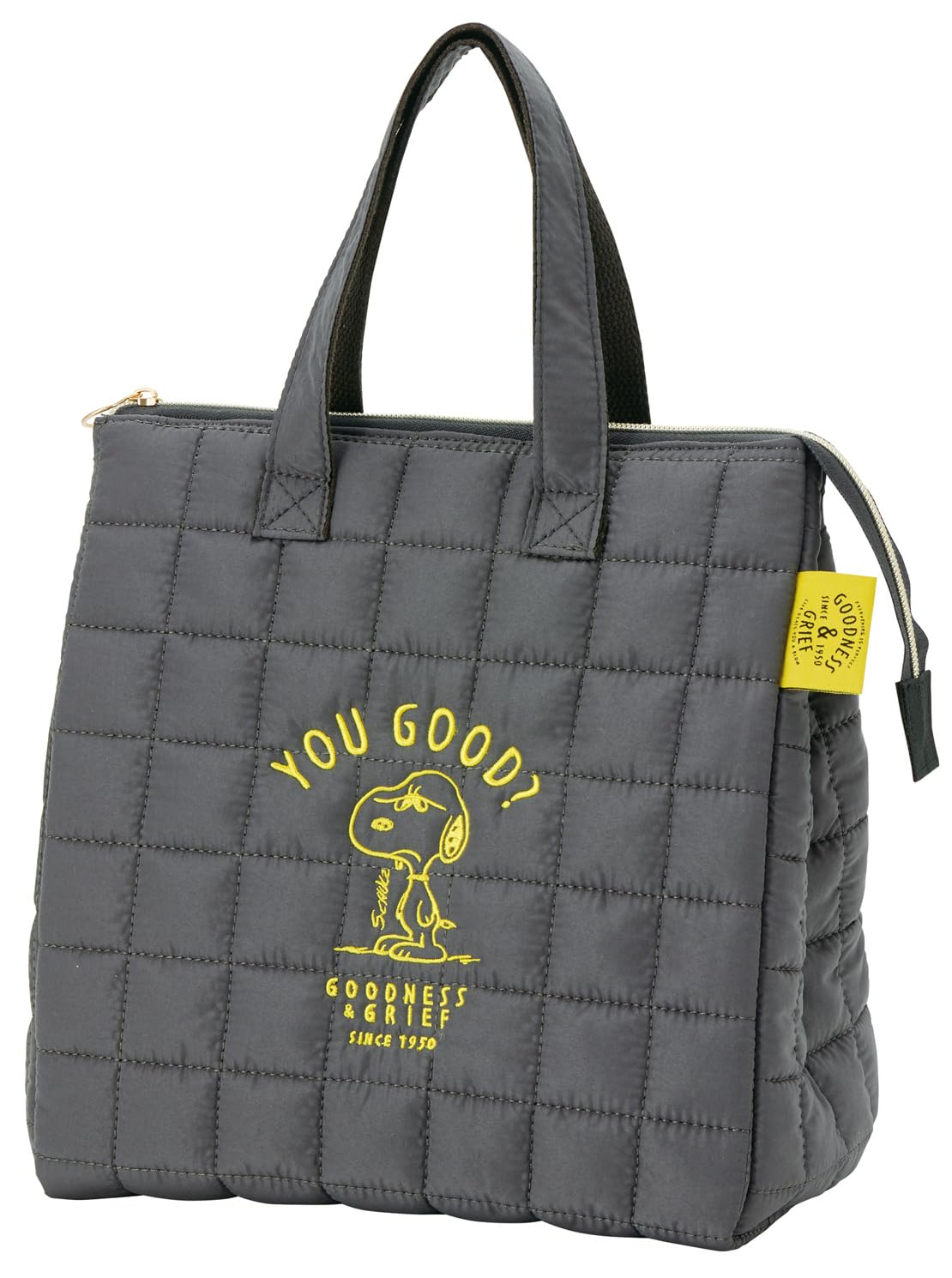 Skater KBCB5-A Quilted Fabric Insulated Lunch Bag with Pockets, Snoopy Goodness 75th