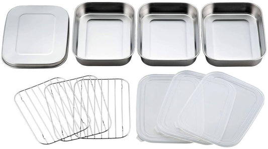 Shimomura Planning 31552 Deep Frying Bat, Set of 10 (Made in Japan), Convenient for Preparing, Divided with Lid, Cooking, Tempura, Corner Bat, Shallow Type, Stainless Steel, Mama Cook, Tsubamesanjo