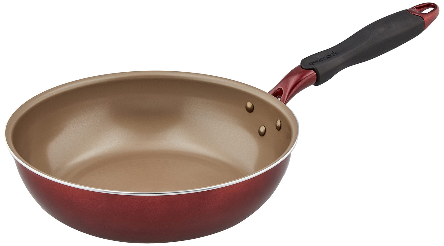 Evercookα Fry Pan, 10.2 inches (26 cm), Compatible with All Heat Sources (Induction Compatible), PFOA PFOS Free, Wine Red, Doshisha