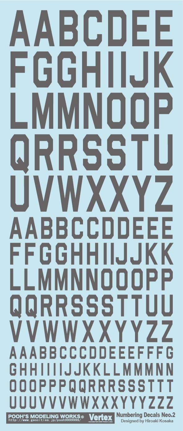 Pooh's Modeling Works Belltex Numbering Decal Neo 2 Gray Plastic Model Decal VNC-03G