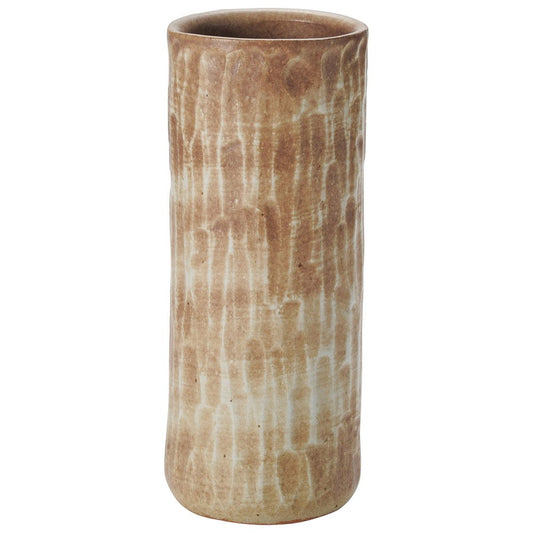 Marui Pottery MR-1-2507 Shigaraki Ware Hephamon, Flower Base, Large, Vertical, Beige, Carved Pottery