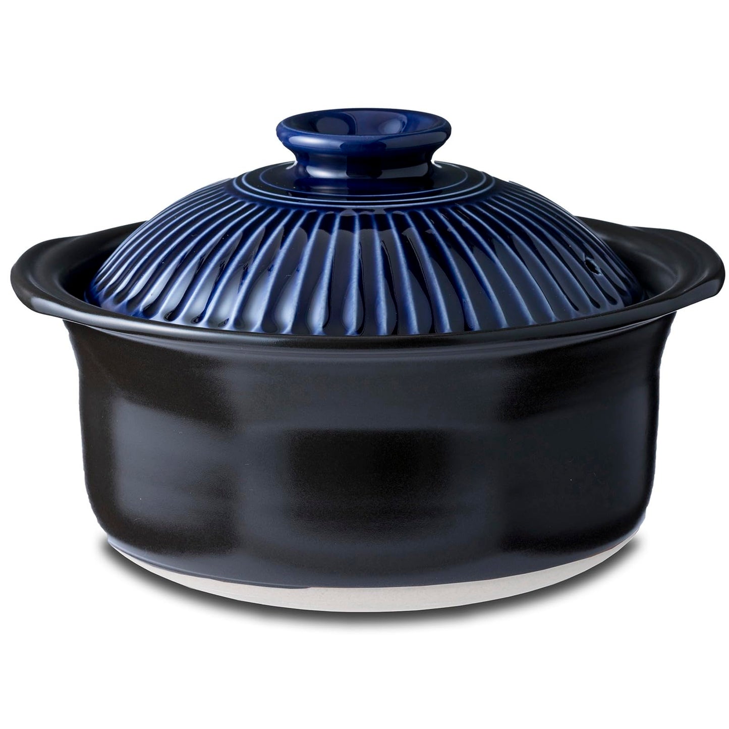 Ginpo Chrysanthemum Flower Rice Pot, Double Lid, Earthenware, Compatible with Direct Fire, Lapis Glaze, Blue, Made in Japan
