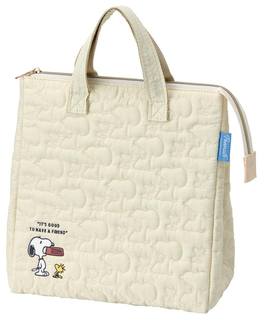 Skater KBCB5-A Snoopy Quilted Fabric Insulated Lunch Bag with Pockets
