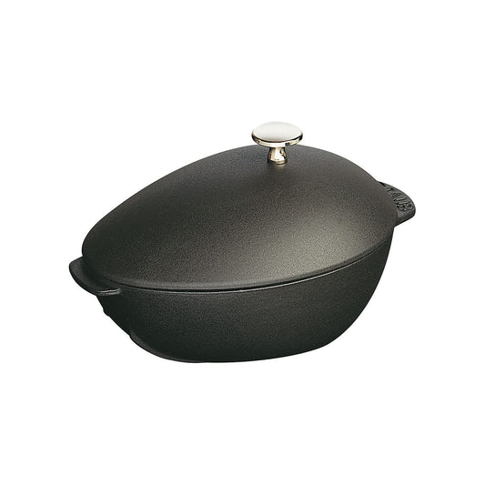 Staub 2 Quart 7 x 9 1/2 inch Mussel Pot with Stainless Steel Knob, Black Matte