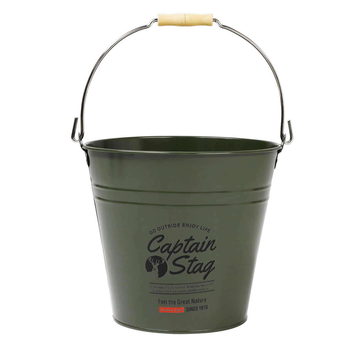 Captain Stag UM-1620 Outdoor Bucket CS Tin Bucket 3.2 gal (10 L) Wooden Handle Olive