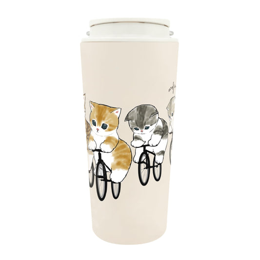 東亜金属(Toa) mofusand Vacuum Double Layer Carry Tumbler, 15.2 fl oz (430 ml), Cycling with Handle and Lid Mug, Heat Retention, Cute, Cat 53-2185