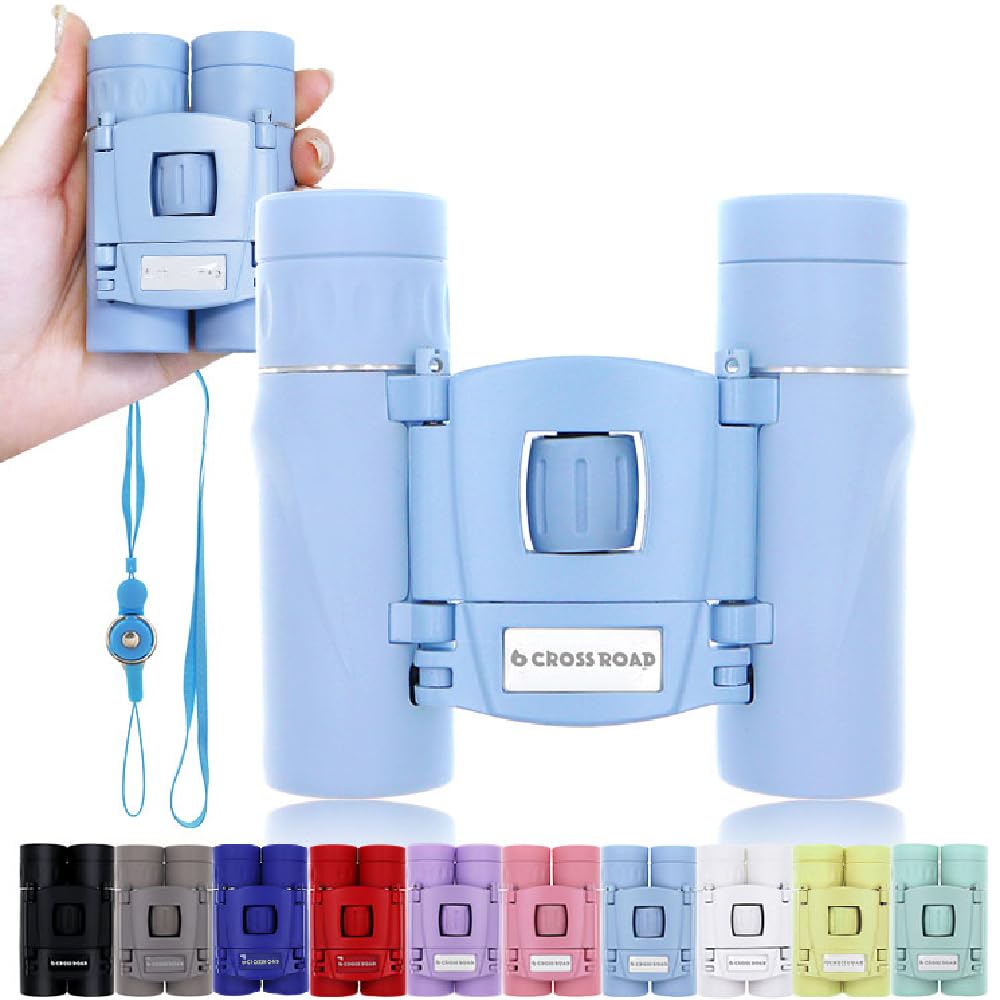 CROSSROAD 10x Binoculars for Adults and Children, Mini Pocket Binoculars, Waterproof Compact Binoculars for Bird Watching, Hunting, Concerts, Theater, Opera, Travel, Japan Quality (Light Blue)